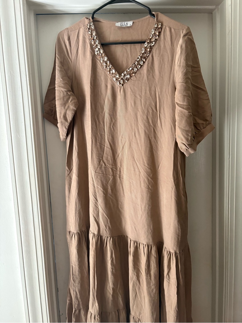 Ella Taupe Beaded V-Neck Maxi Dress